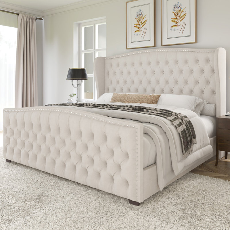 Willa Arlo Interiors Dujuan Deep Button Tufted Upholstered Bed With Nailhead Trim Wingback Headboard W001278863