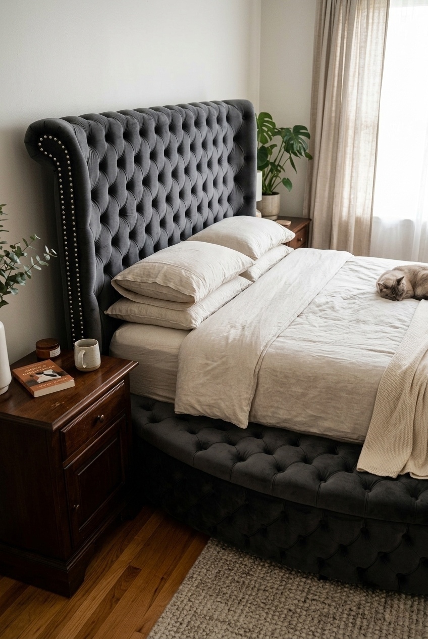 Sculptural Sanctuary: How to Style a Round Upholstered Storage Bed