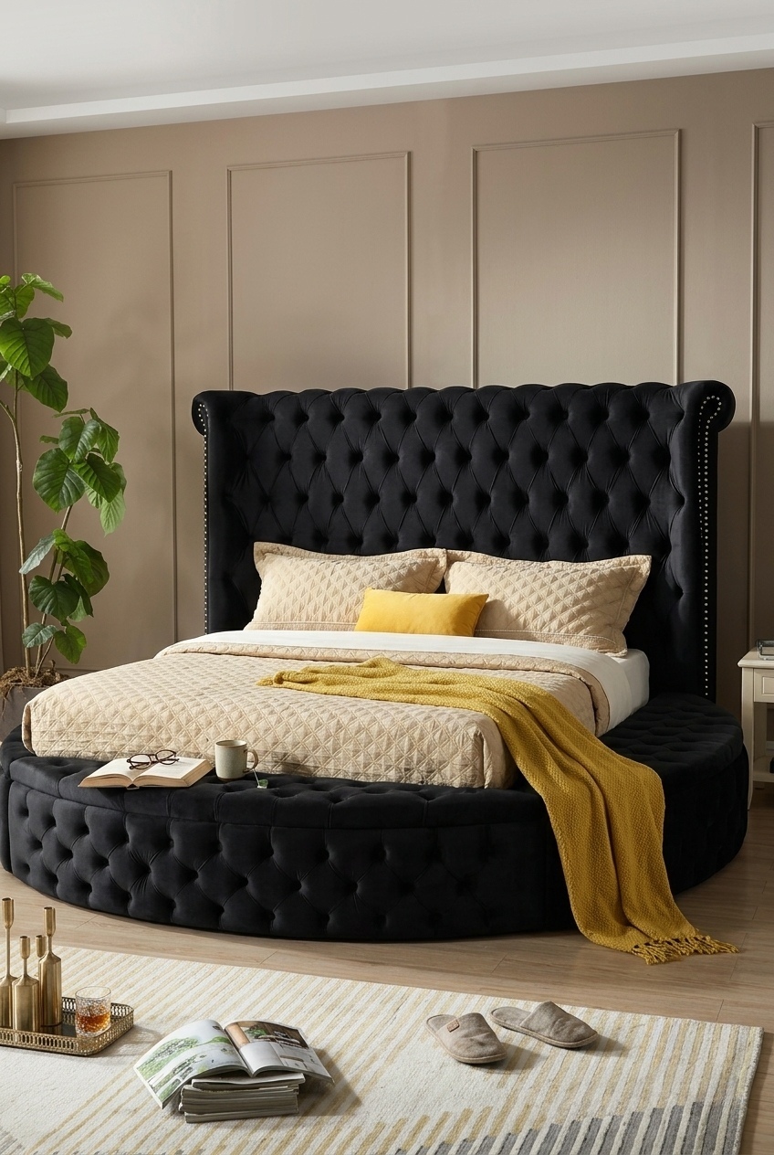 Sculptural Sanctuary: How to Style a Round Upholstered Storage Bed