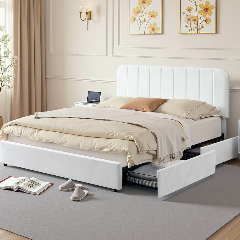 Willa Arlo Interiors Huntsville 4 Drawer Velvet Upholstered Platform Bed W100177526