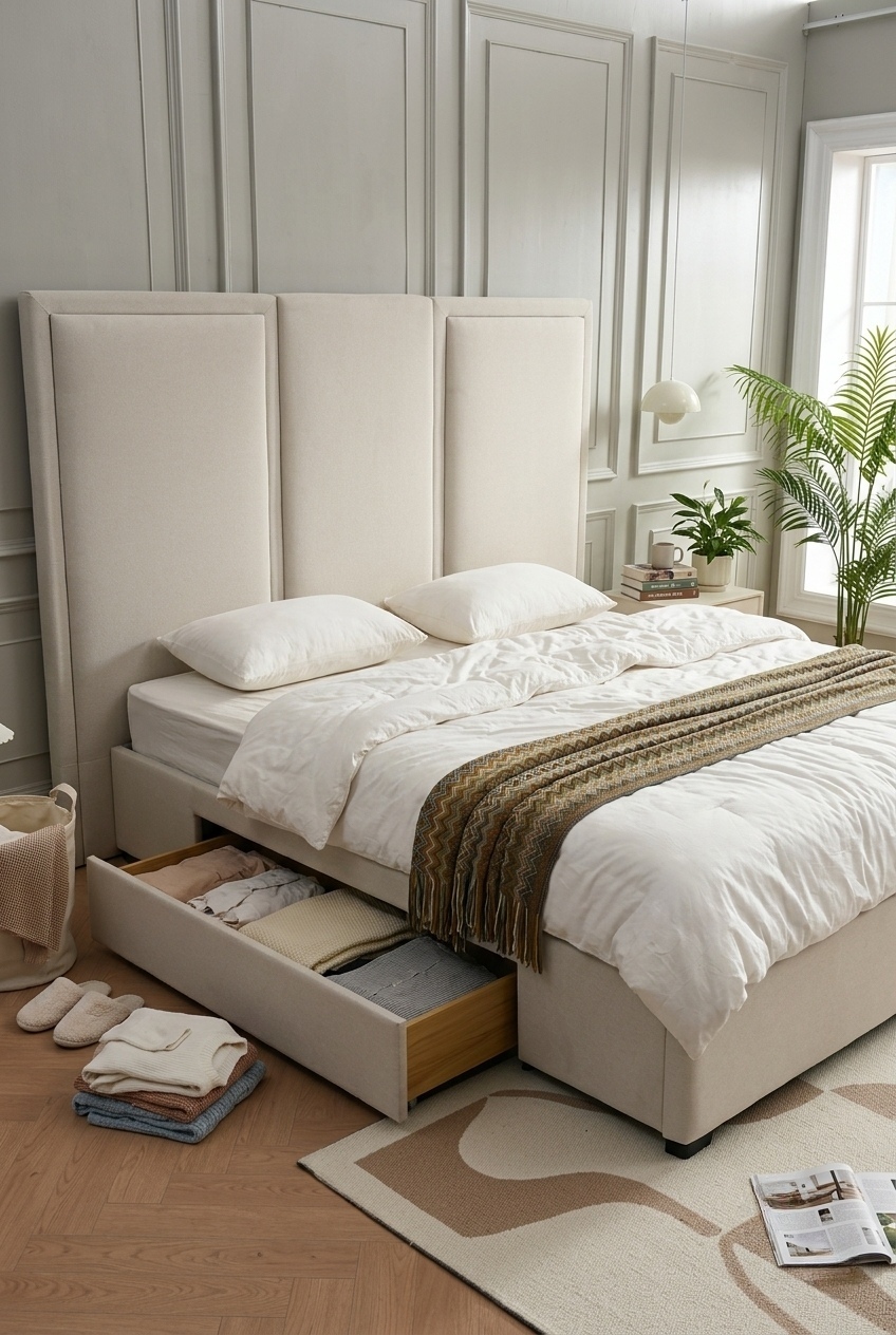 How to Style an Upholstered Storage Bed with High Headboard for Timeless Elegance