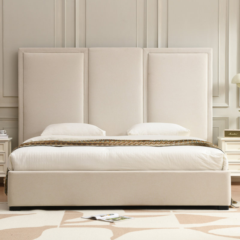 Ebern Designs Morghen Upholstered Platform Bed With Extra High Headboard And 2 Extra Large Capacity Drawers W111513256