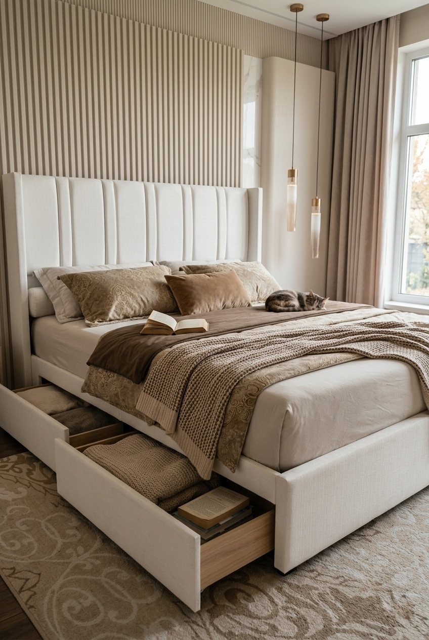 The Art of Layering: Styling an Upholstered Platform Bed With Storage