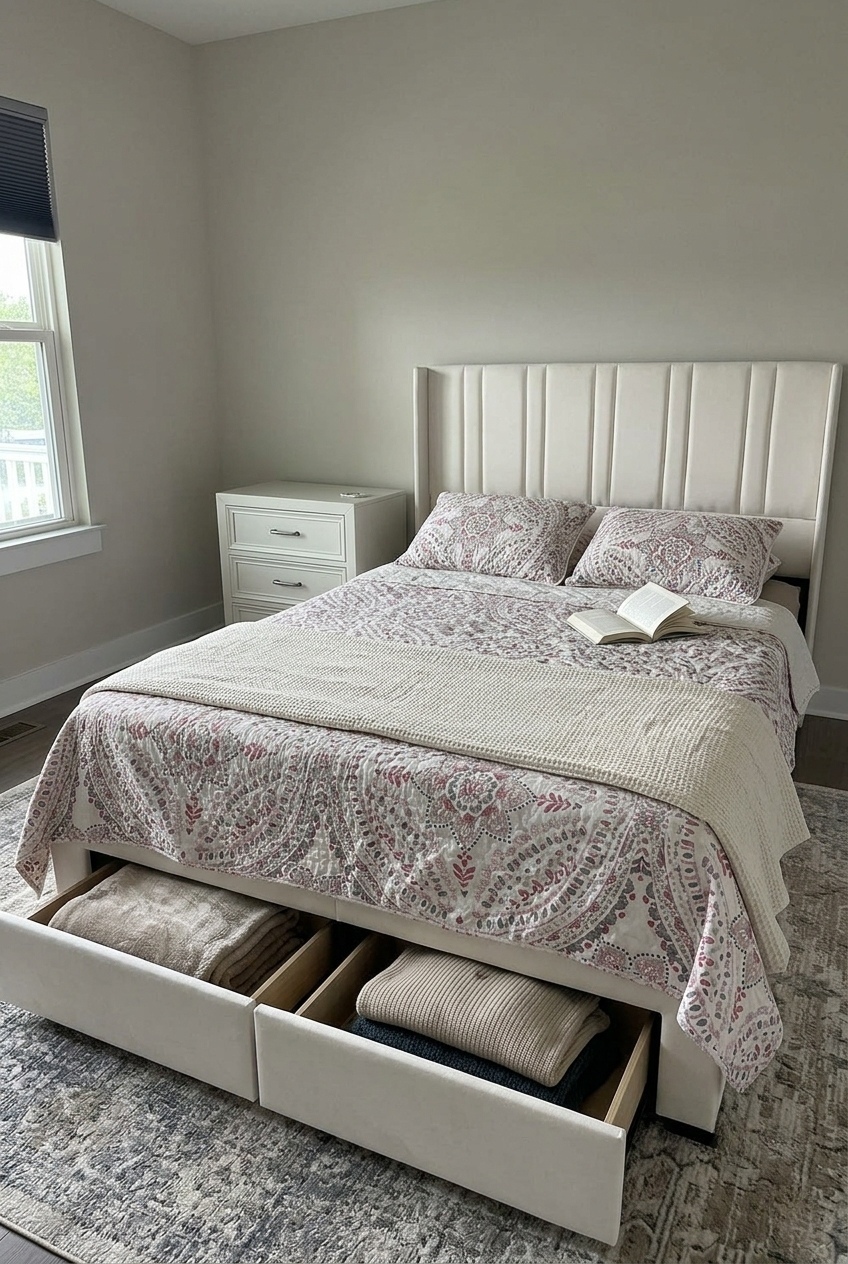 The Art of Layering: Styling an Upholstered Platform Bed With Storage