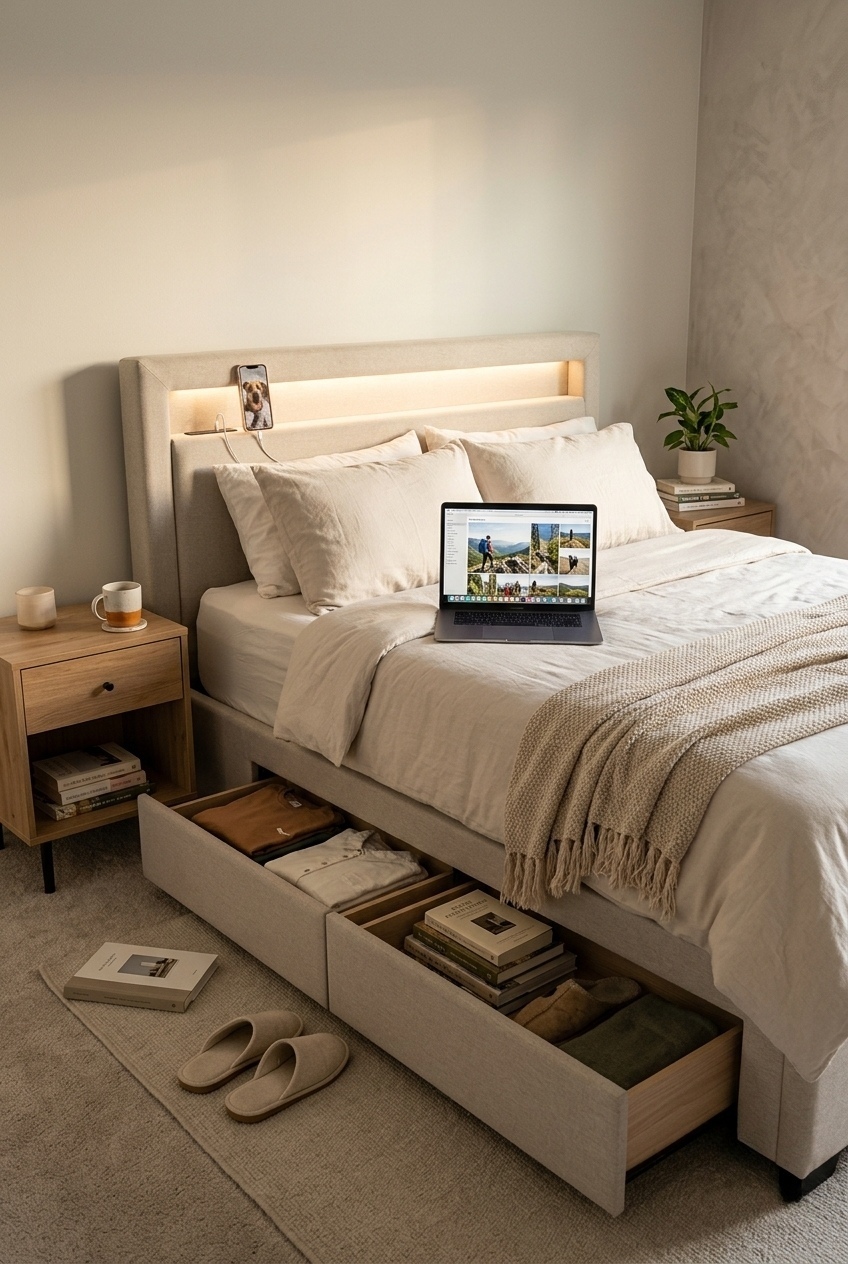 Elevating the Modern Suite with the Upholstered Storage Bed With LED Headboard