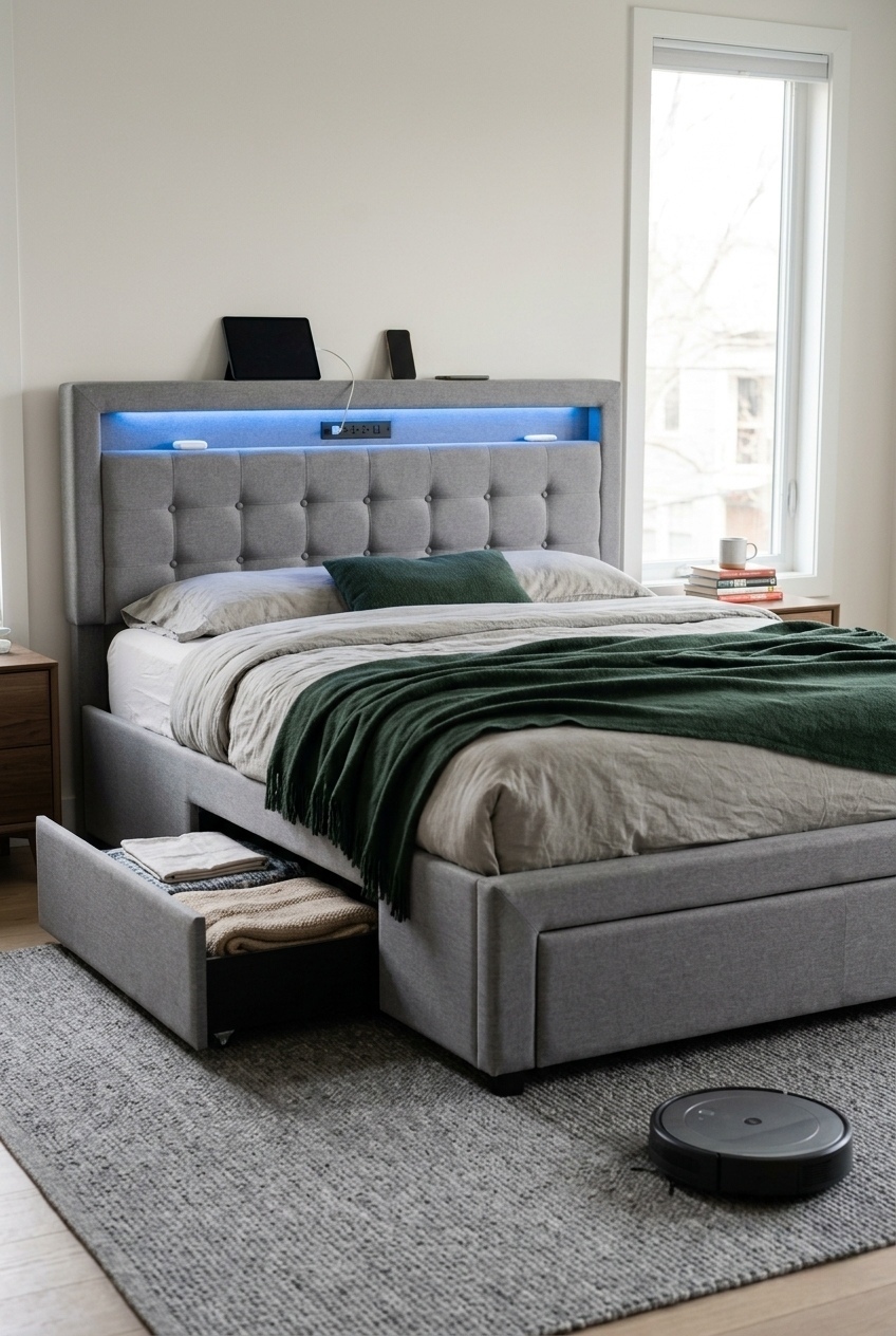 Elevating the Modern Suite with the Upholstered Storage Bed With LED Headboard