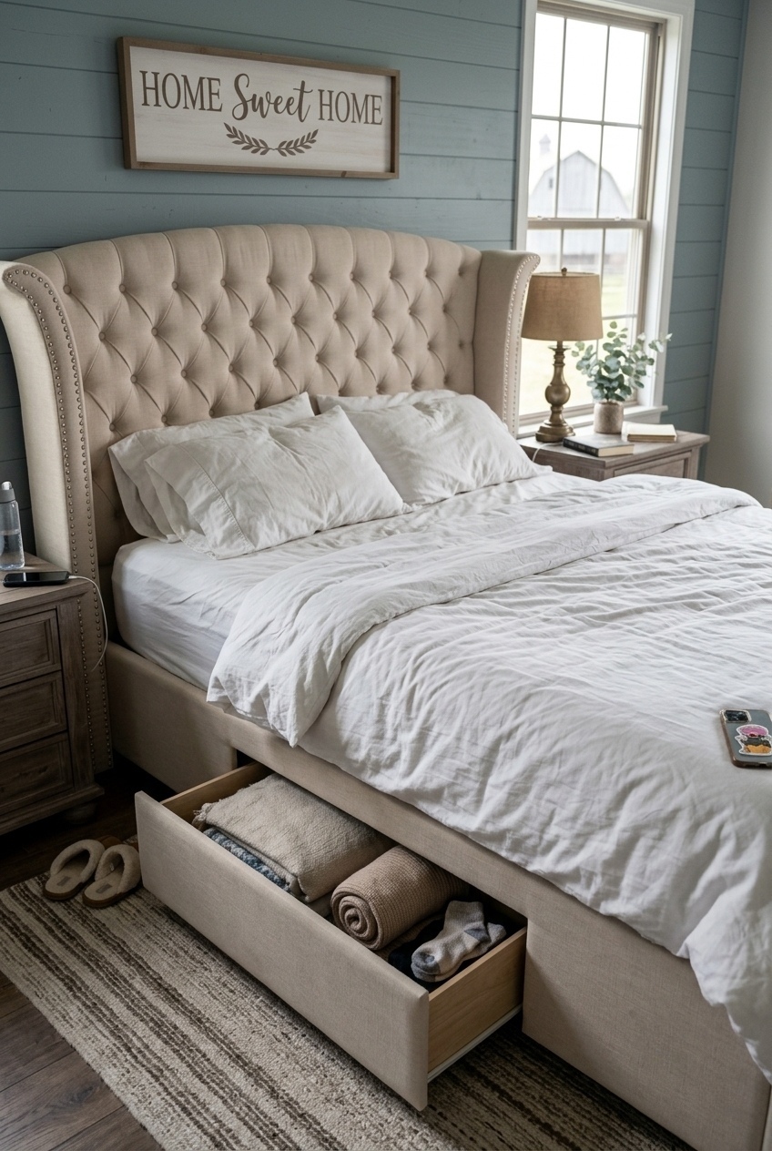 The Art of Layered Romance: Styling the Velvet Tufted Upholstered Storage Bed