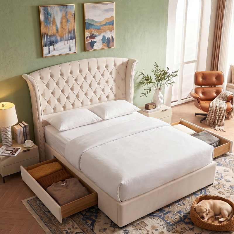 The Art of Layered Romance: Styling the Velvet Tufted Upholstered Storage Bed