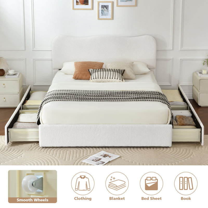 Latitude Run Arusha Boucle Upholstered Platform Storage Bed With 4 Drawers W114378952