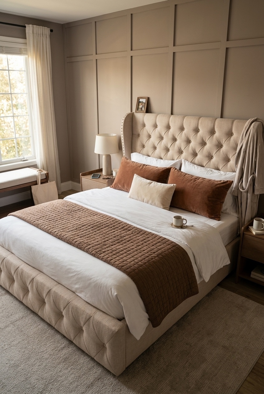 Curating Tranquility: The Art of Layering Around an Architectural Bed Frame