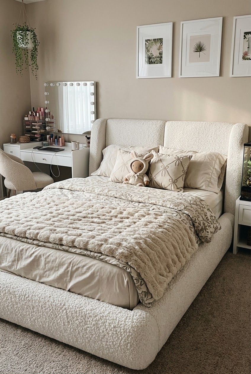 Curating Soft Elegance with a Modern Cloud Boucle Upholstered Bed Frame