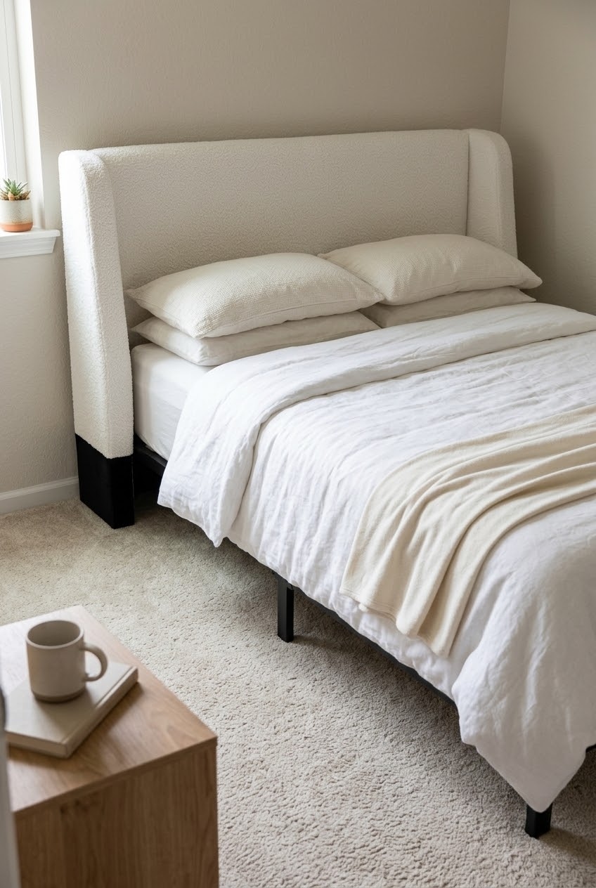 Curating Soft Elegance with a Modern Cloud Boucle Upholstered Bed Frame